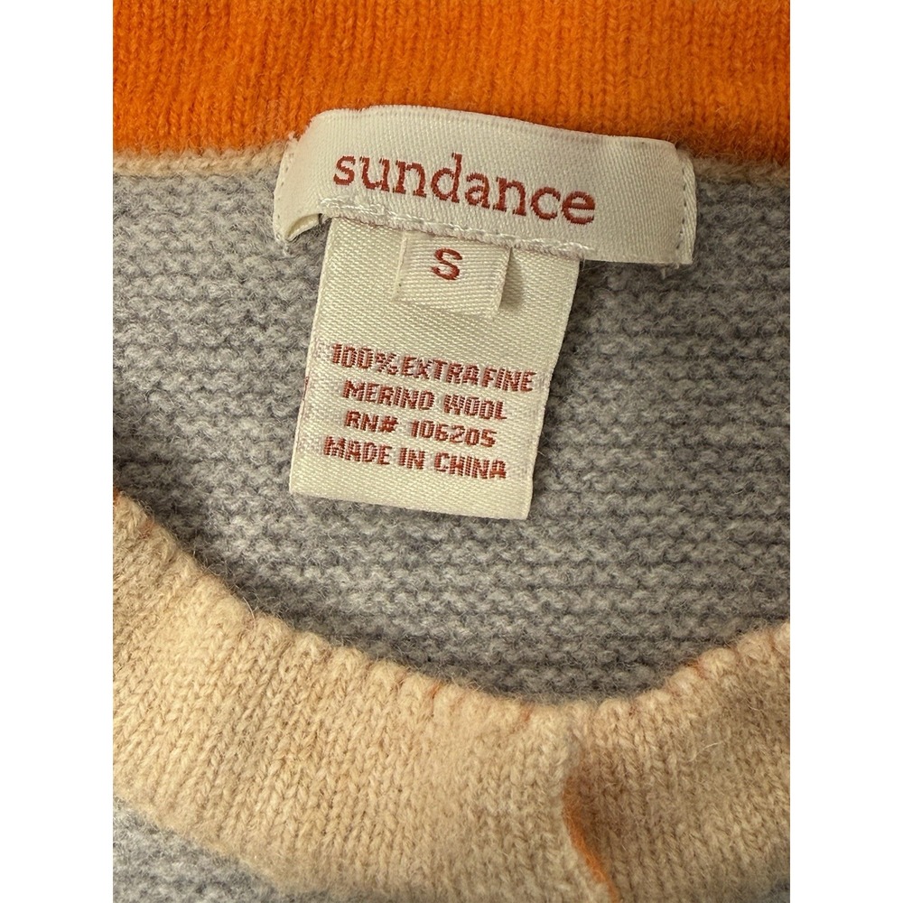 Sundance Womens Extra Fine Merino Wool Cardigan Sz Sm Gray Orange Tracht Boho - Picture 7 of 11